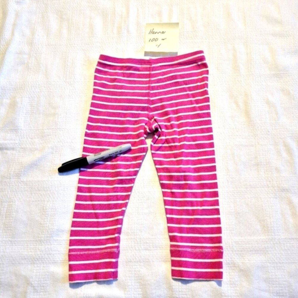 Hanna Andersson girls size 100 or 4 pink & white striped leggings, 2 holes play